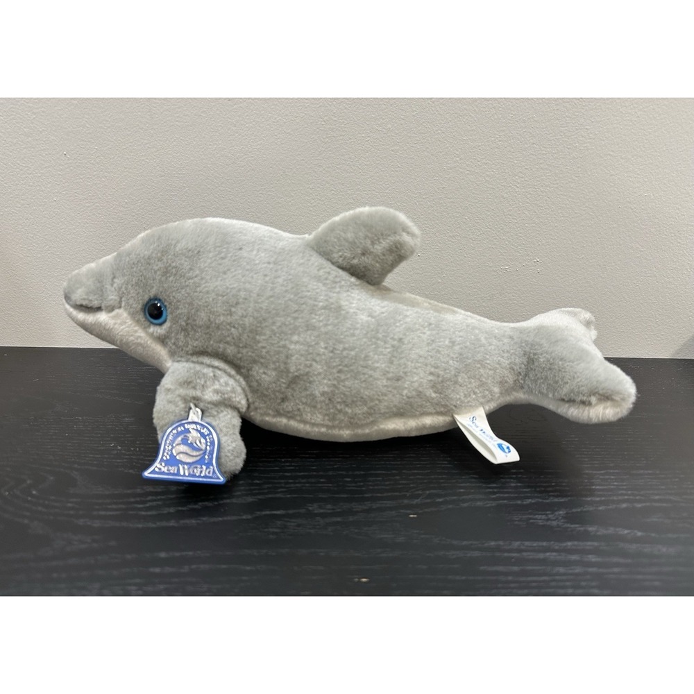 SEA WORLD Dolphin Plush‎ 14" Grey/White (Vintage, 90s) Stuffed Animal With Tag